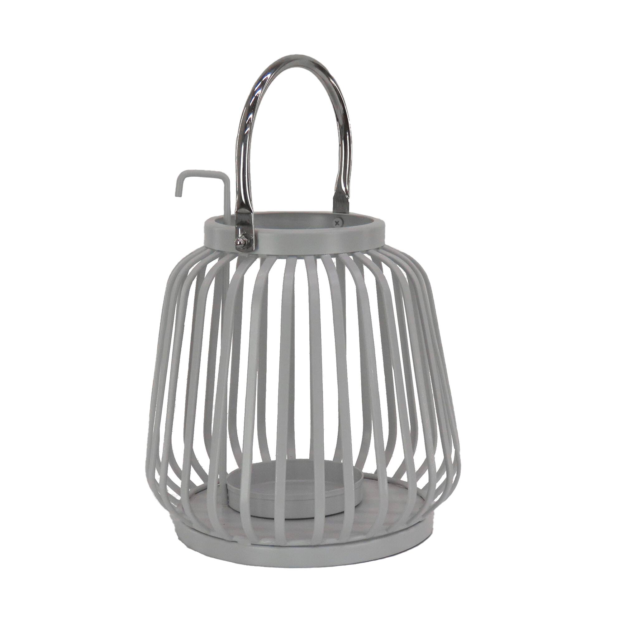 Glacier Gray Ribbed Candle Lantern